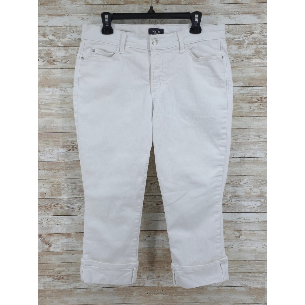 NYDJ Jeans Size 12 Capri Wide Cuff Mid Rise Lift Tuck Stretch White